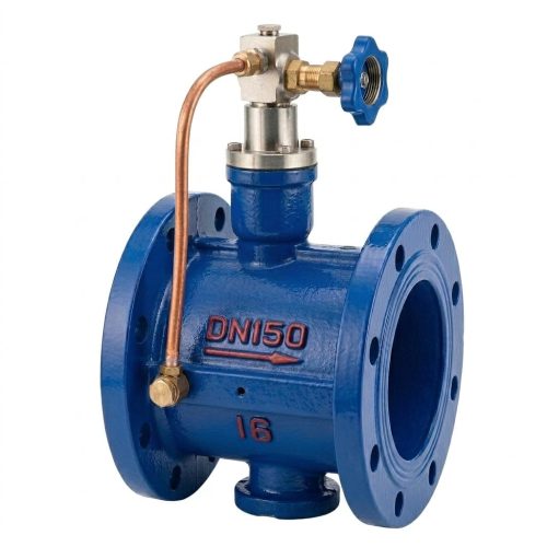 HH46碟式微阻止回阀02 HH46X butterfly slow-closing check valve structure drawing showing flanged body, butterfly disc with rubber sealing ring, hydraulic slow-close cylinder on top, disc shaft and flow direction arrow