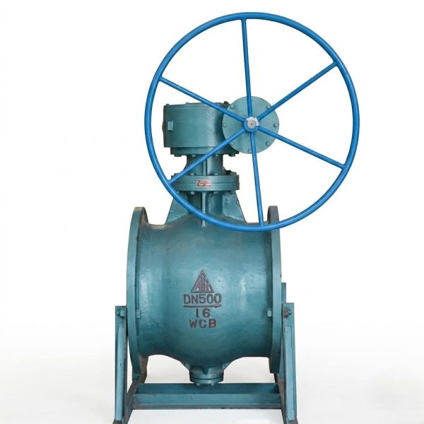 BQ340H eccentric semi-ball valve structure showing three views: front photo with worm gear handwheel and blue carbon steel body, side engineering drawing showing H1 closed height and H2 open height with actuator, and end-on flange view with dimensional annotations; eccentric semi-spherical disc in hard alloy seat with stainless steel stem and worm gear drive mechanism